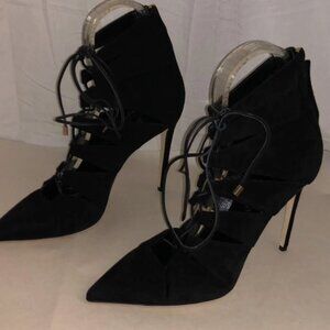 38/8❤️ MELLON BLACK Suede Leather LACE UP GLADIATOR High Heels Ankle BOOTS ITALY